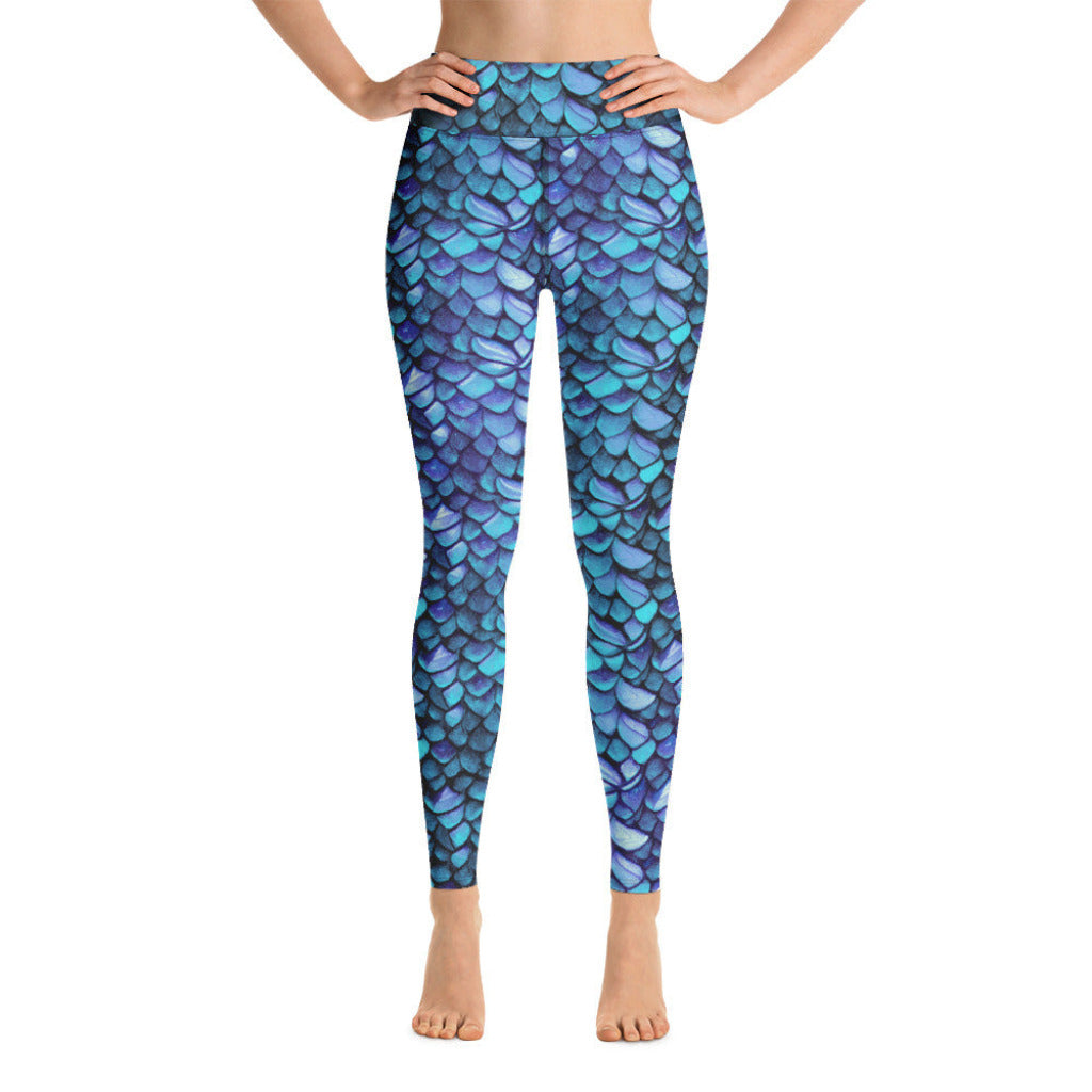 High Waist Swim Leggings in Blue - Front View