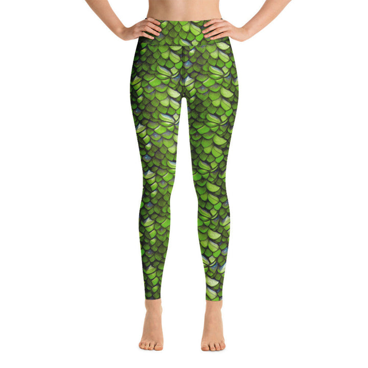 High Waist Swim Leggings in Green - Front View