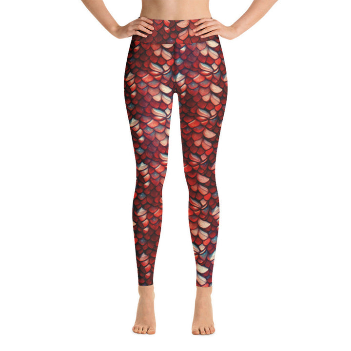 High Waist Swim Leggings in Red - Front View