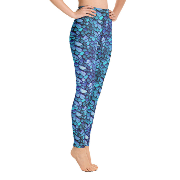 High Waist Swim Leggings in Blue - Side View