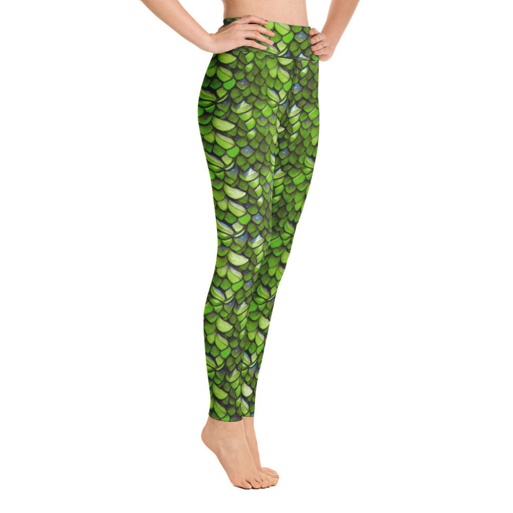 High Waist Swim Leggings in Green - Side View