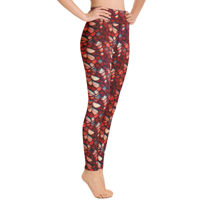 High Waist Swim Leggings in Red - Side View