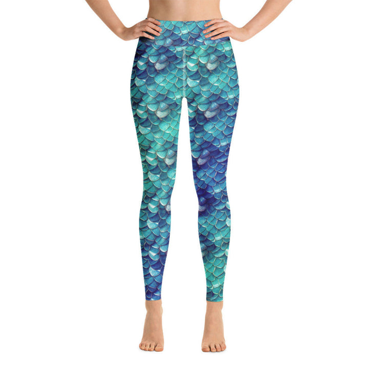 High Waist Swim Leggings in Teal - Front View