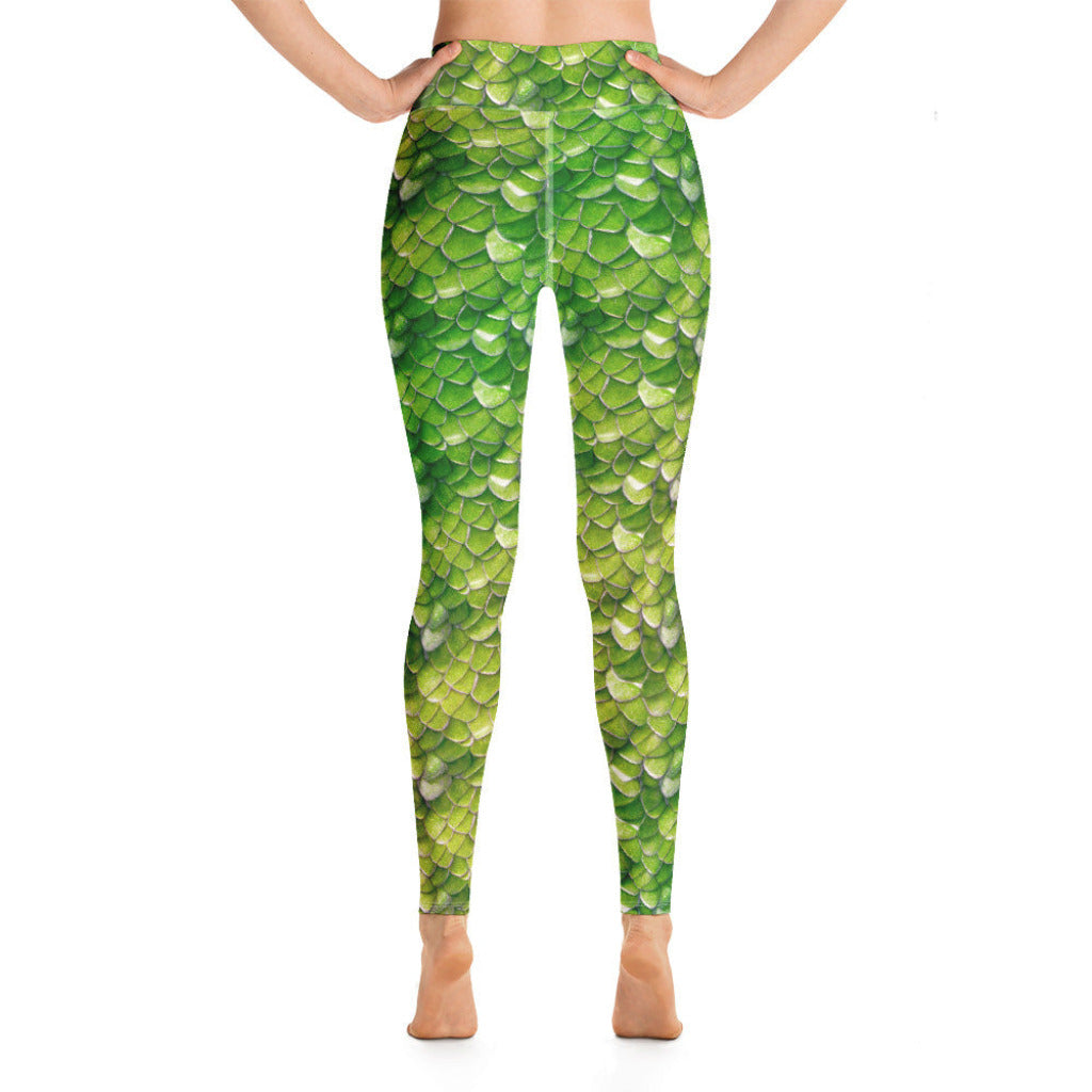 High Waist Swim Leggings in Green - Rear View