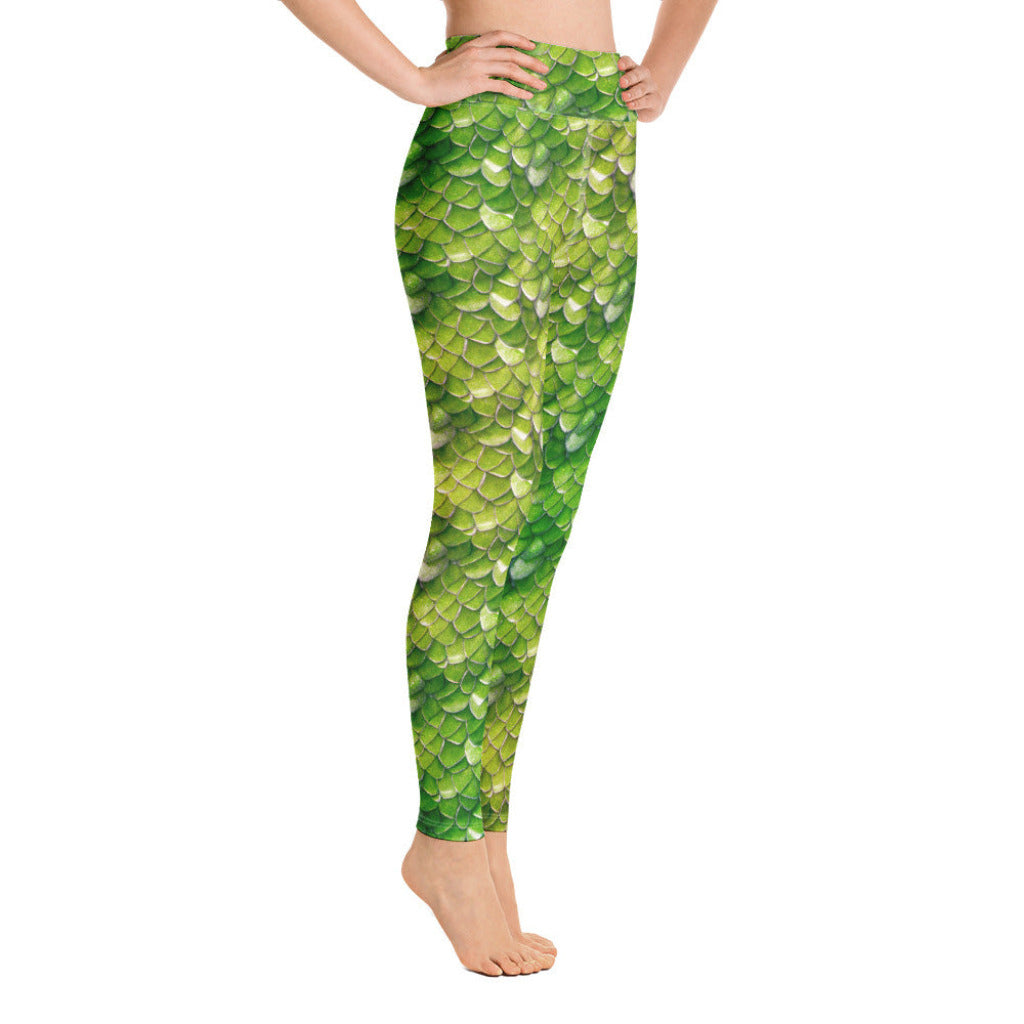 High Waist Swim Leggings in Green - Side View