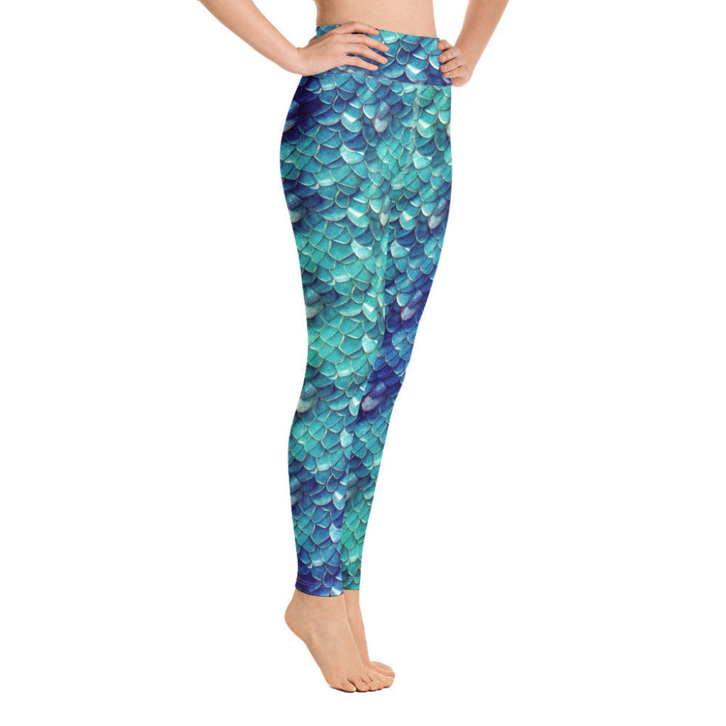 High Waist Swim Leggings in Teal - Side View