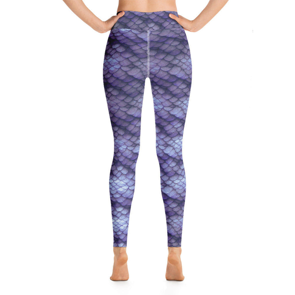 High Waist Swim Leggings in Purple - Rear View