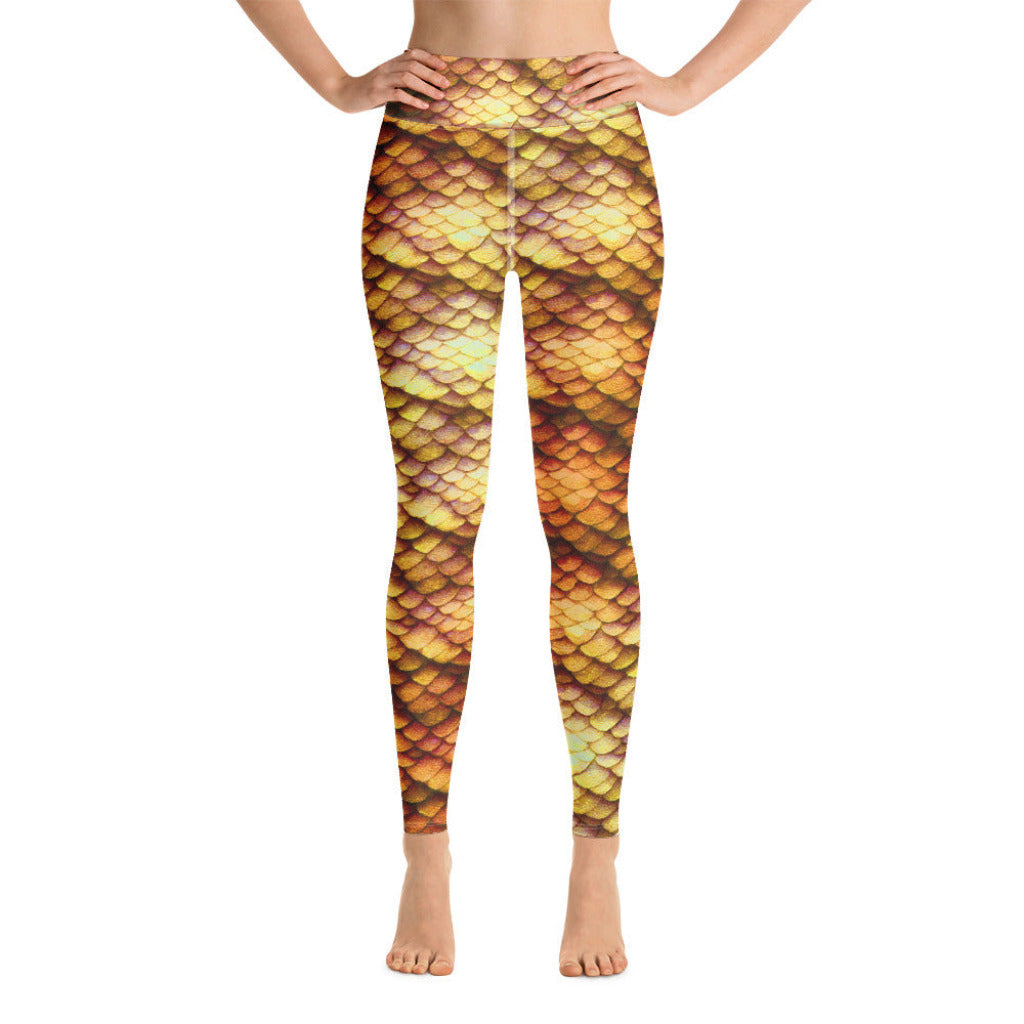 High Waist Swim Leggings in Gold - Front View