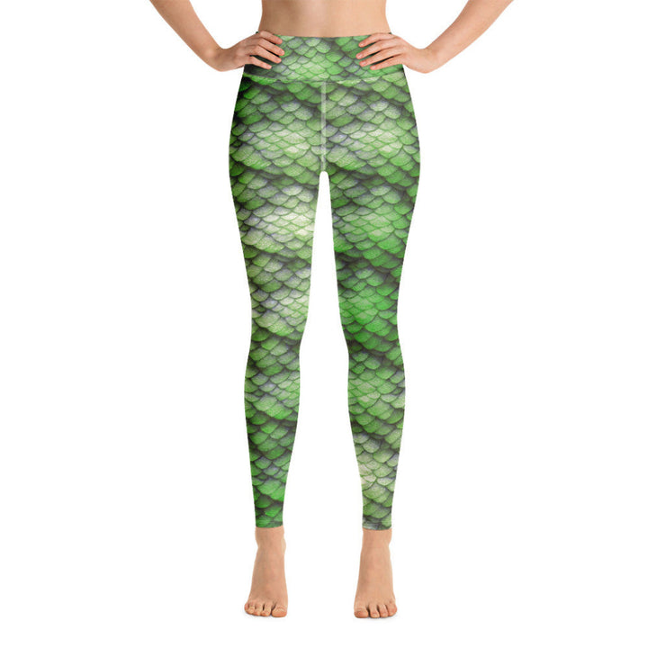 High Waist Swim Leggings in Green - Front View