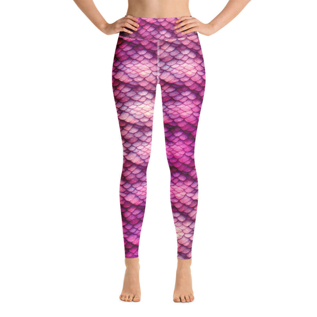 High Waist Swim Leggings in Magenta - Front View