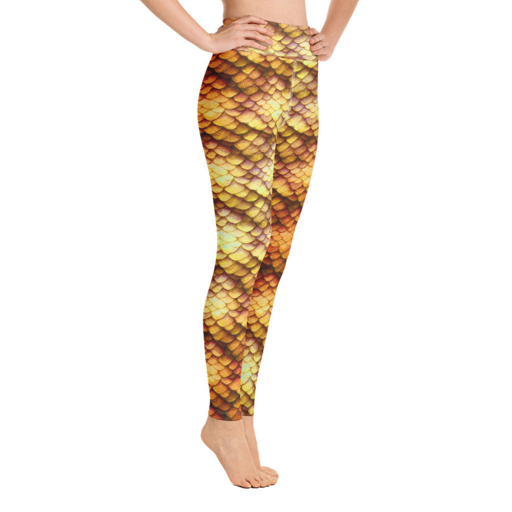 High Waist Swim Leggings in Gold - Side View