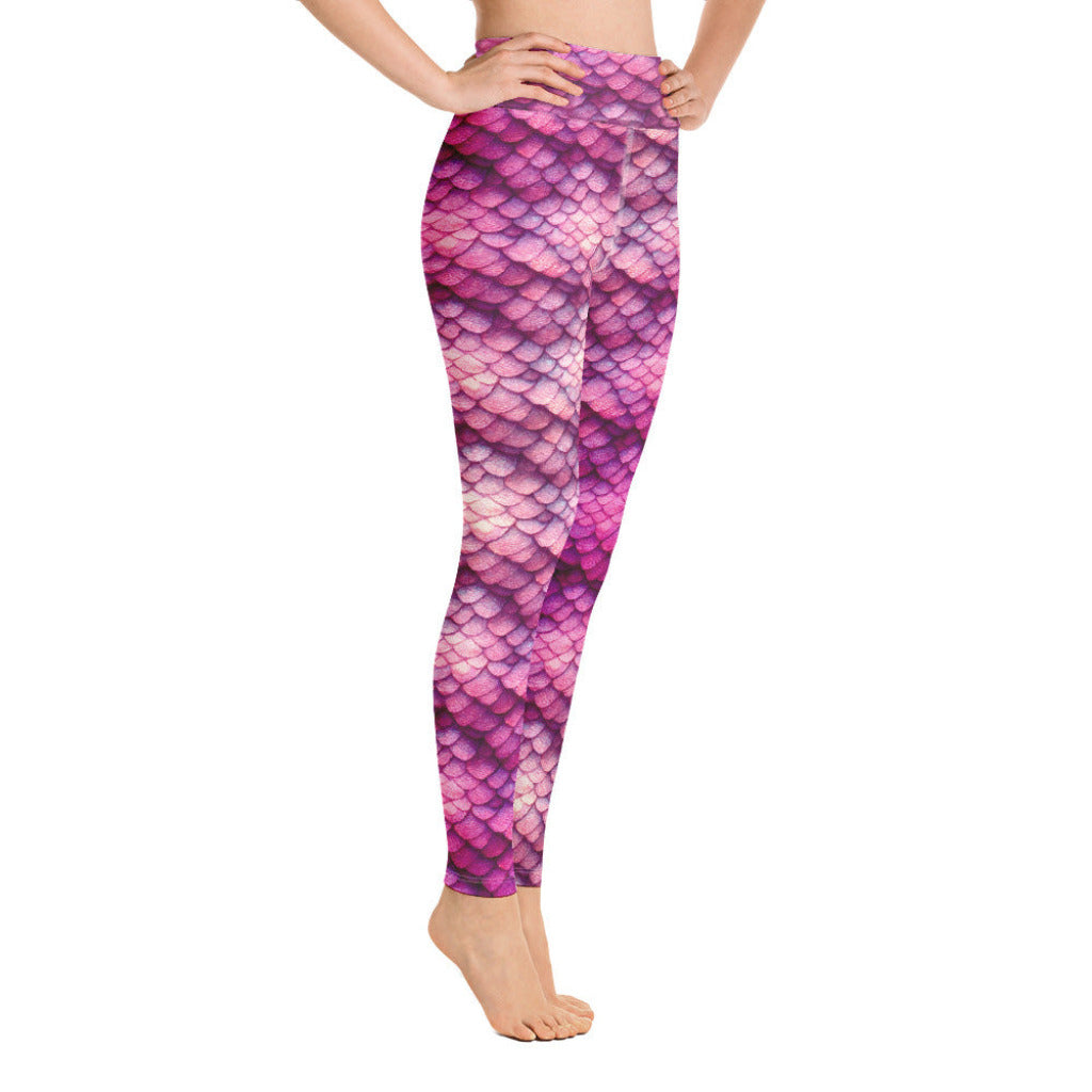 High Waist Swim Leggings in Magenta - Side View