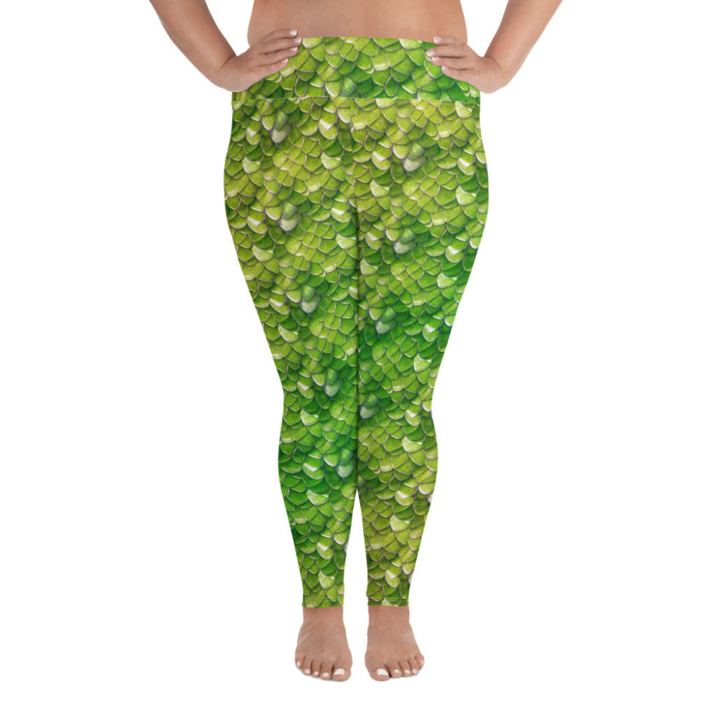 Plus Size High Waist Swim Leggings in Green - Front View