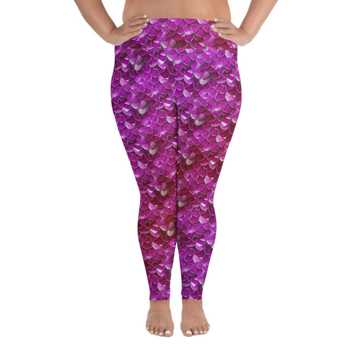 Plus Size High Waist Swim Leggings in Magenta - Front View