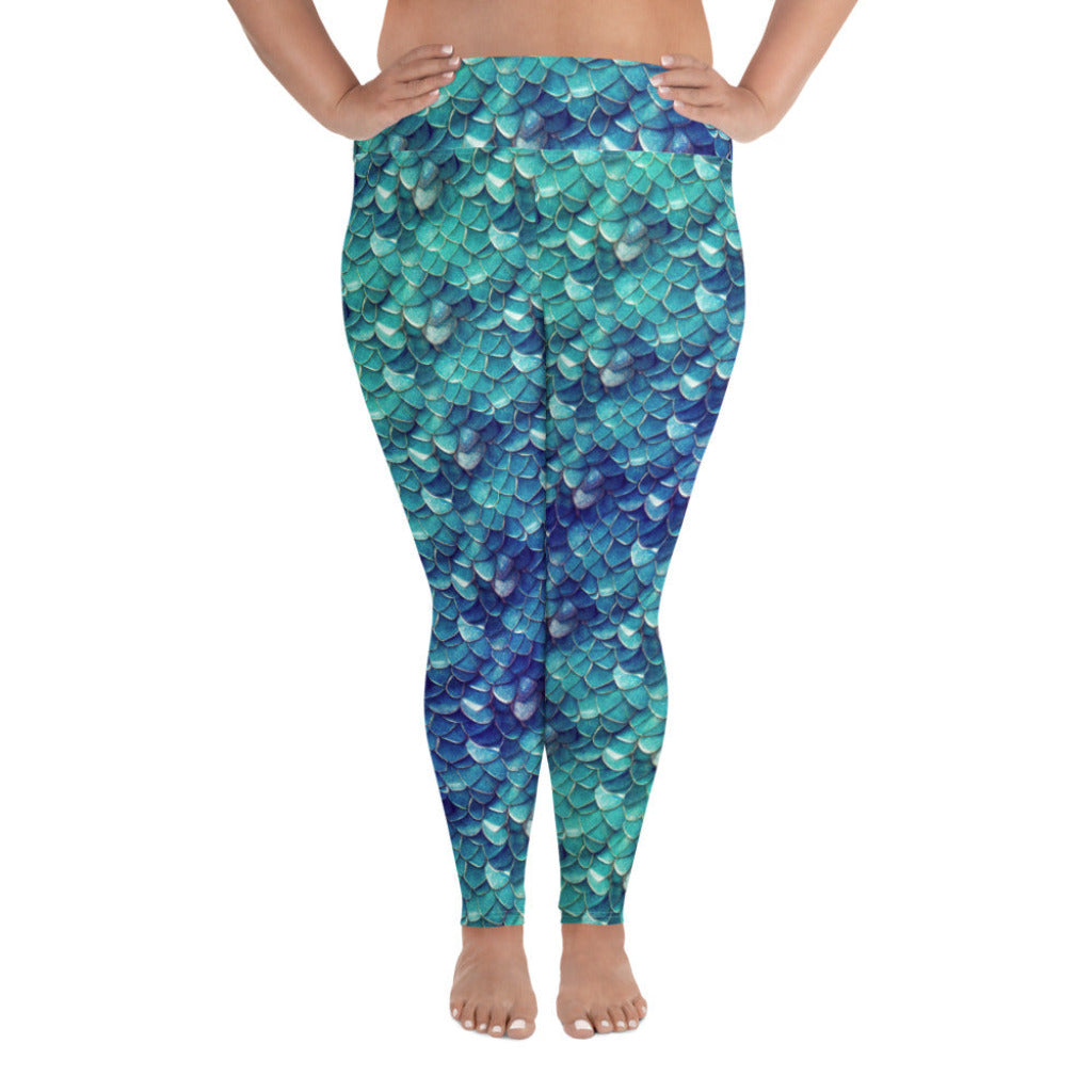 Plus Size High Waist Swim Leggings in Teal - Front View