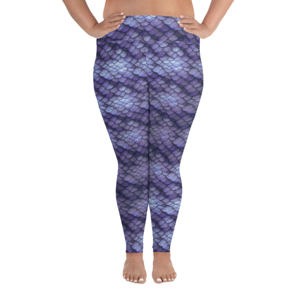 Plus Size High Waist Swim Leggings in Purple - Front View