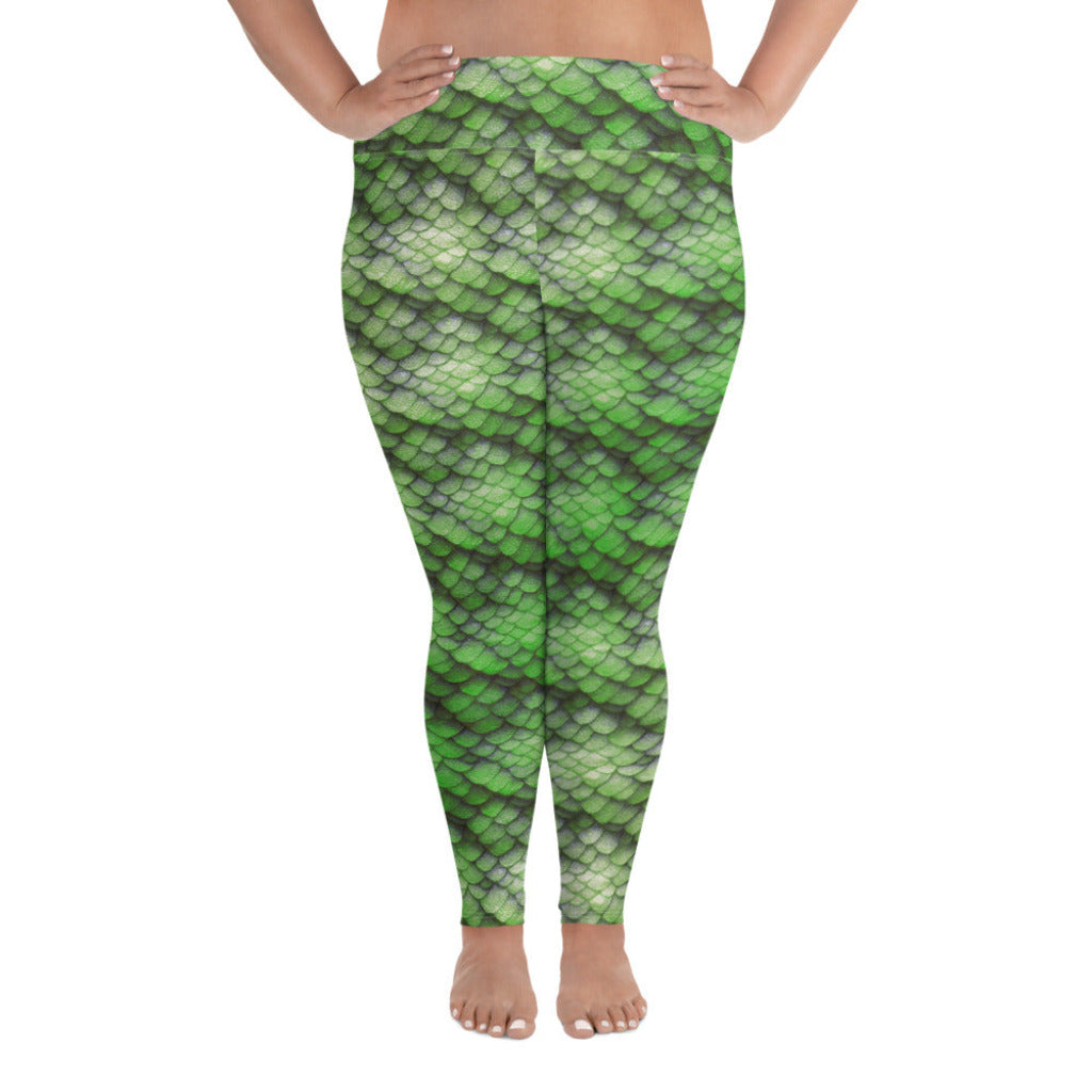 Plus Size High Waist Swim Leggings in Green - Front View