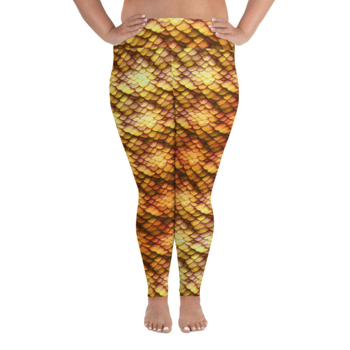 Plus Size High Waist Swim Leggings in Gold - Front View