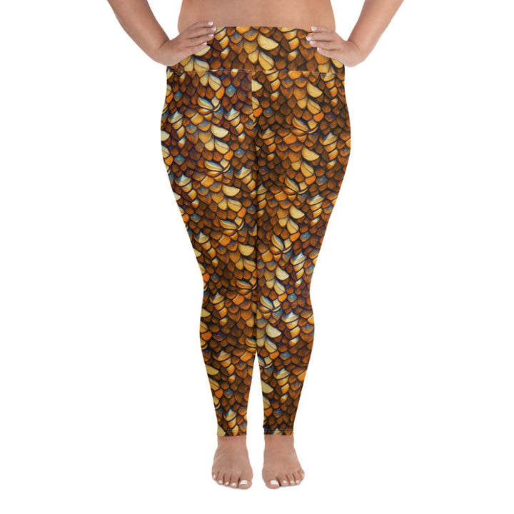 Plus Size High Waist Swim Leggings in Gold - Front View