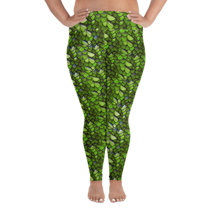 Plus Size High Waist Swim Leggings in Green - Front View