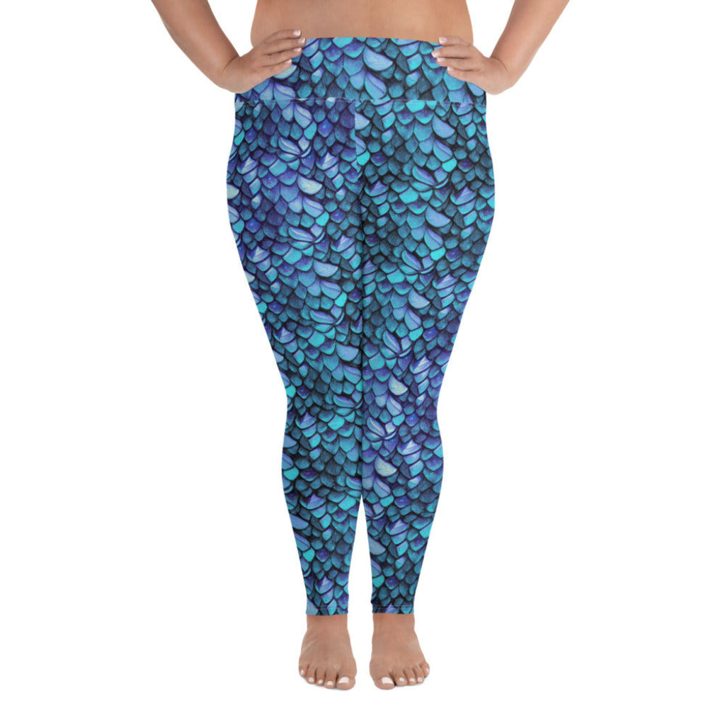 Plus Size High Waist Swim Leggings in Blue - Front View