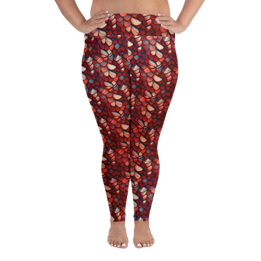 Plus Size High Waist Swim Leggings in Red - Front View