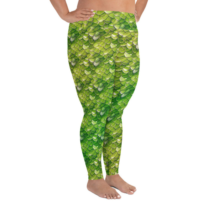 Plus Size High Waist Swim Leggings in Green - Side View