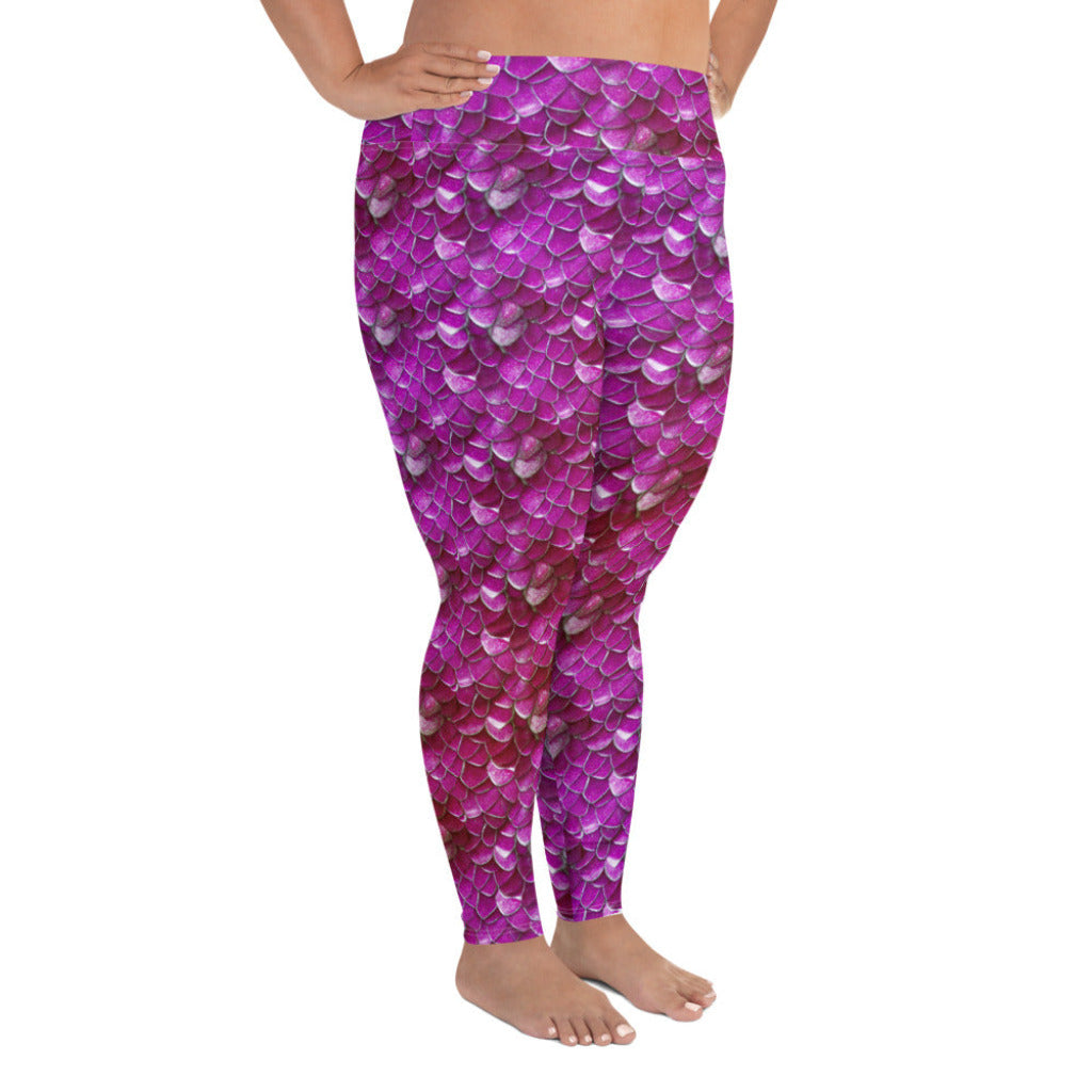 Plus Size High Waist Swim Leggings in Magenta - Side View