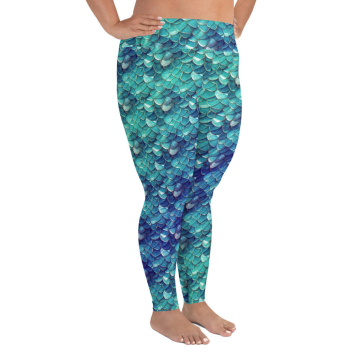 Plus Size High Waist Swim Leggings in Teal - Side View