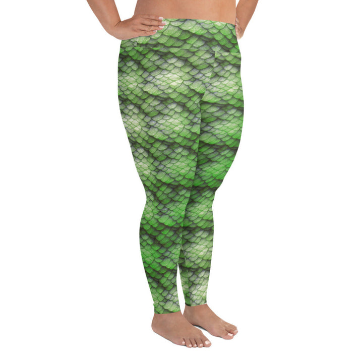 Plus Size High Waist Swim Leggings in Green - Side View