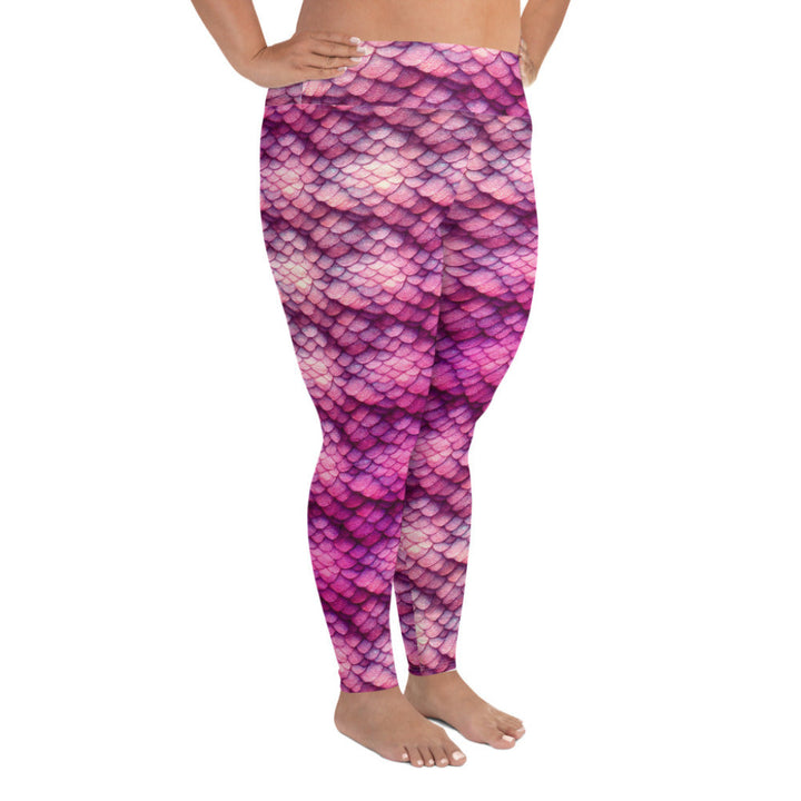 Plus Size High Waist Swim Leggings in Magenta- Side View