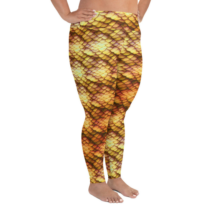 Plus Size High Waist Swim Leggings in Gold - Side View