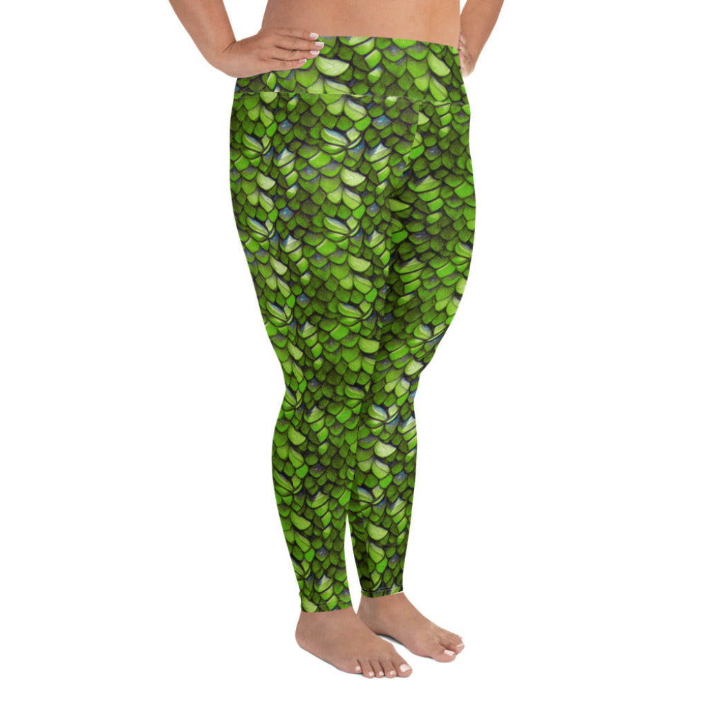 Plus Size High Waist Swim Leggings in Green - Side View