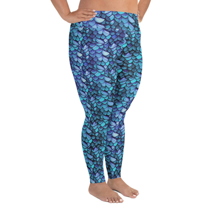 Plus Size High Waist Swim Leggings in Blue - Side View