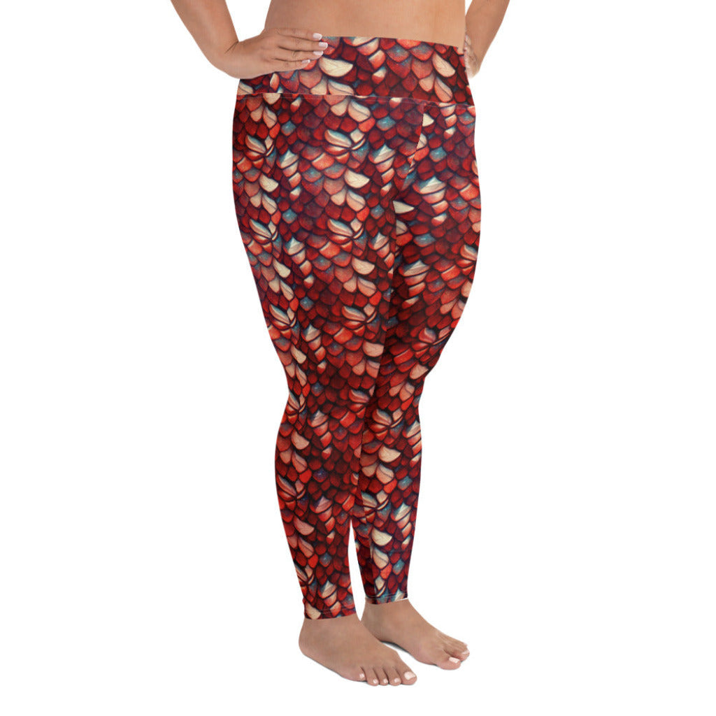 Plus Size High Waist Swim Leggings in Red - Side View