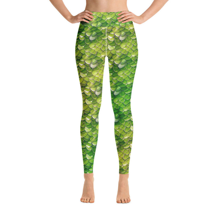 High Waist Swim Leggings in Green - Front View