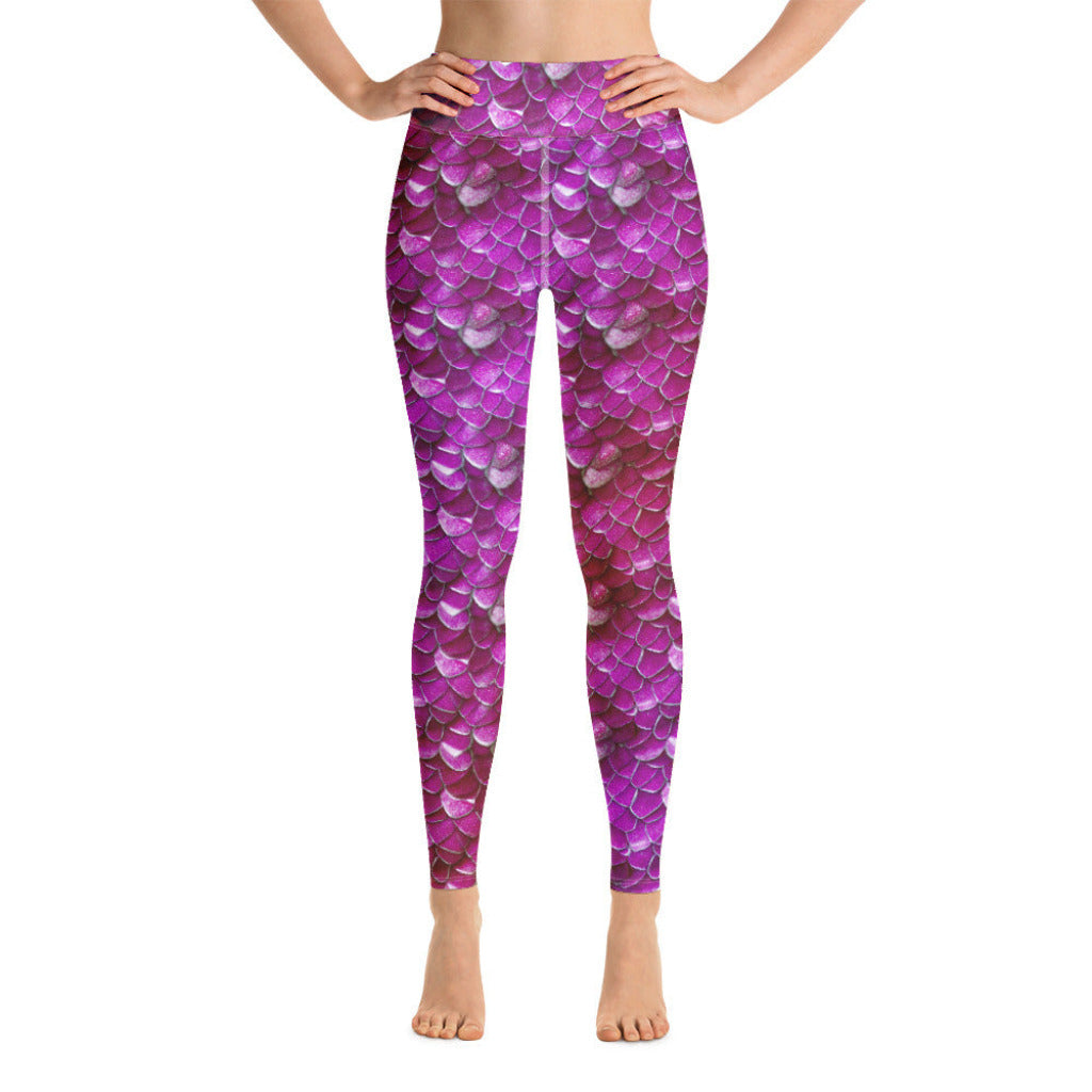 High Waist Swim Leggings in Magenta - Front View