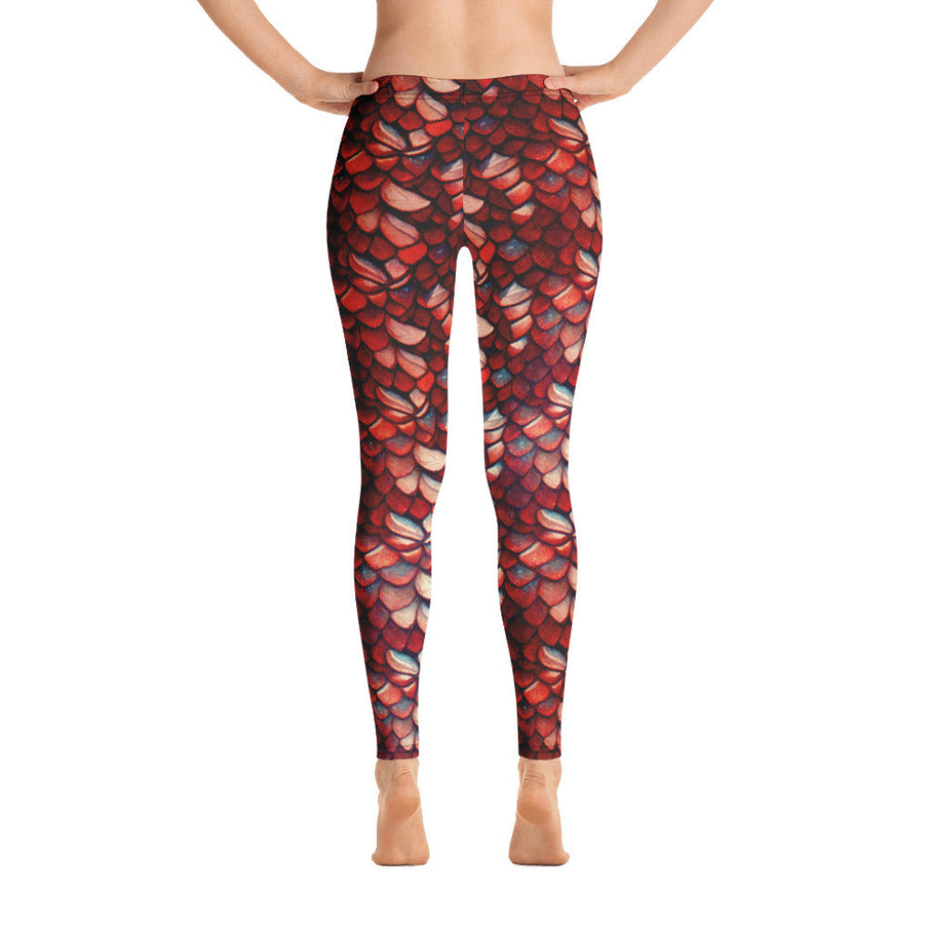 Low Waist Swim Leggings in Red - Rear View