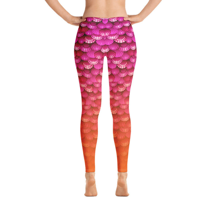 Low Waist Swim Leggings in Coral - Rear View