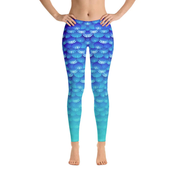 Low Waist Swim Leggings in Blue - Front View