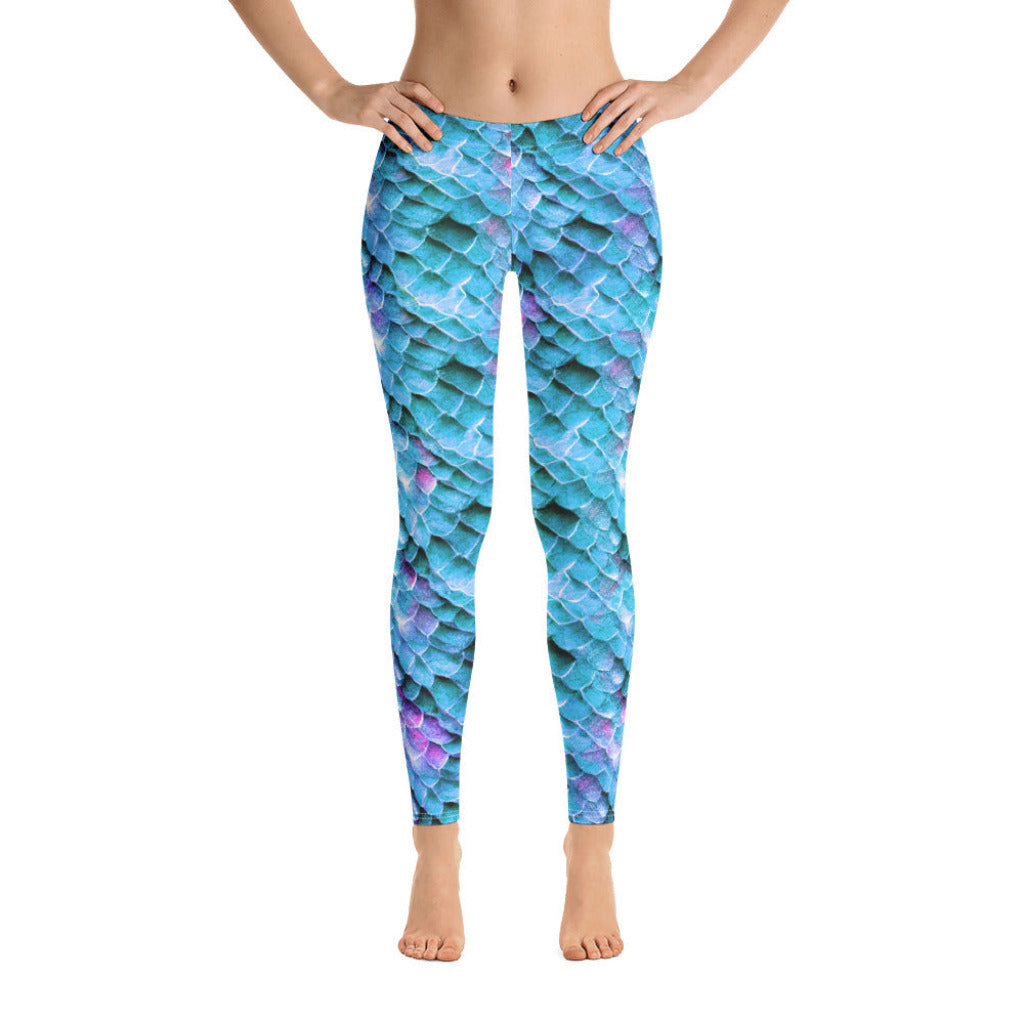 Low Waist Swim Leggings in Blue - Front View