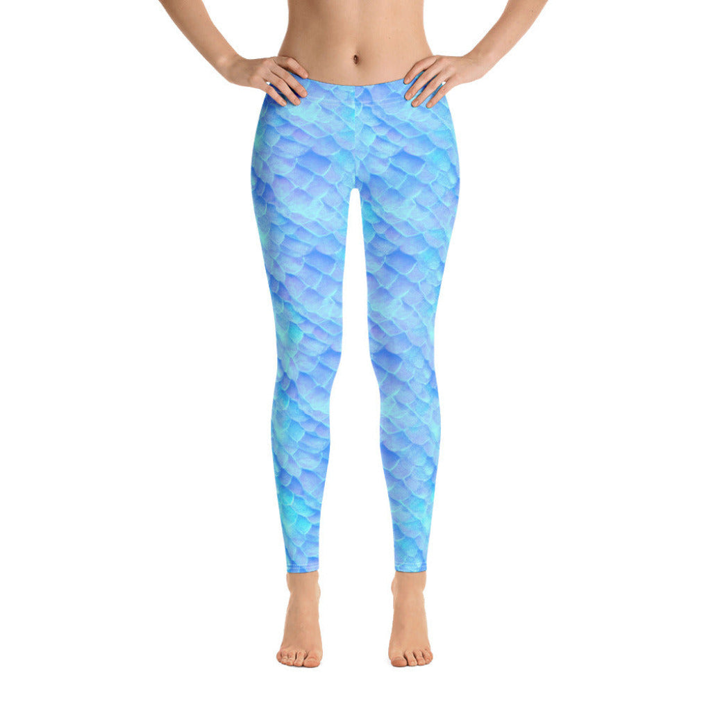 Low Waist Swim Leggings in Blue - Front View