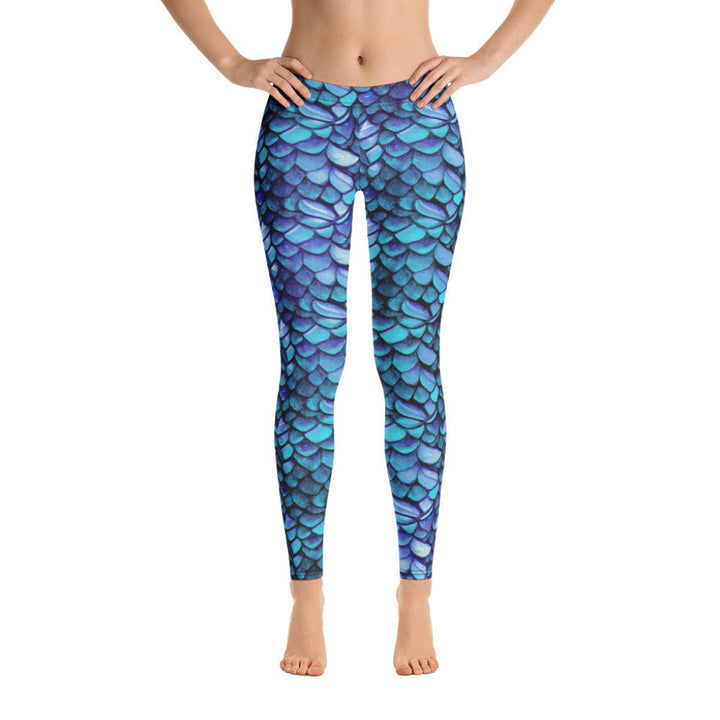 Low Waist Swim Leggings in Blue - Front View