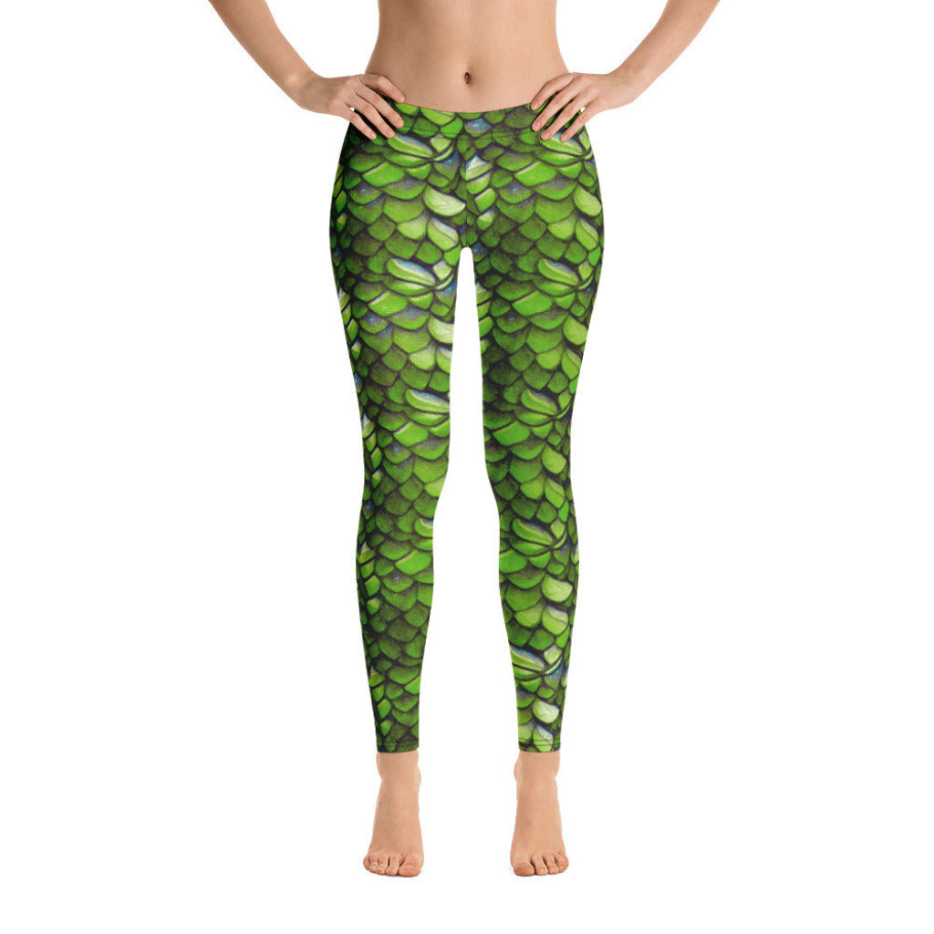 Low Waist Swim Leggings in Green - Front View