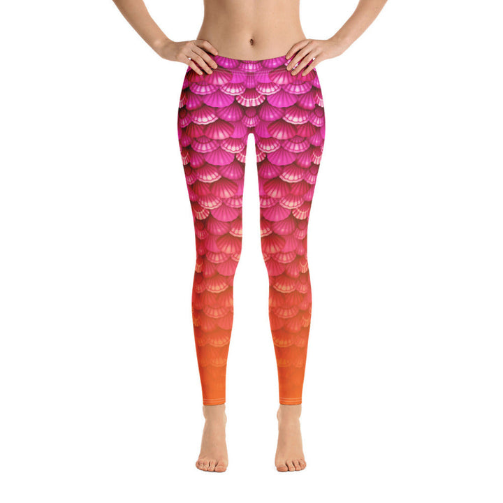 Low Waist Swim Leggings in Coral - Front View