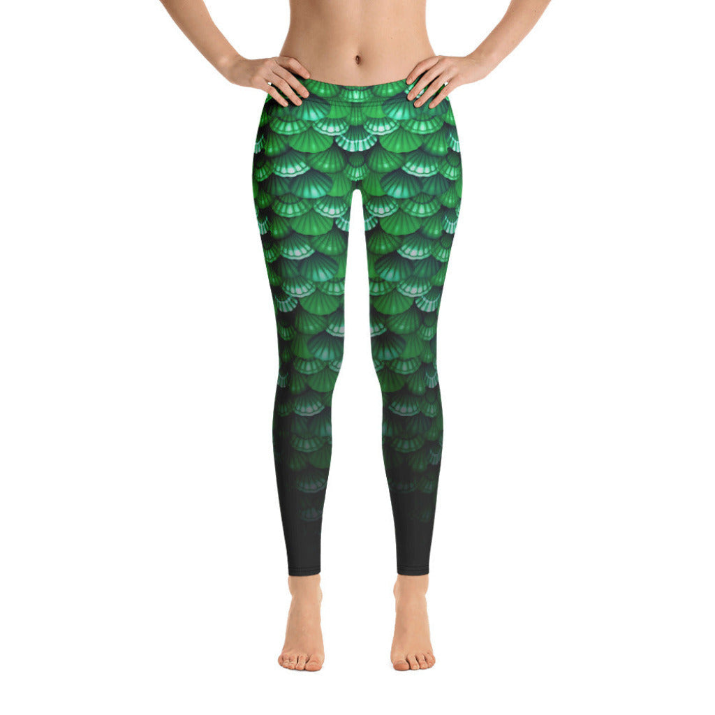 Low Waist Swim Leggings in Green - Front View