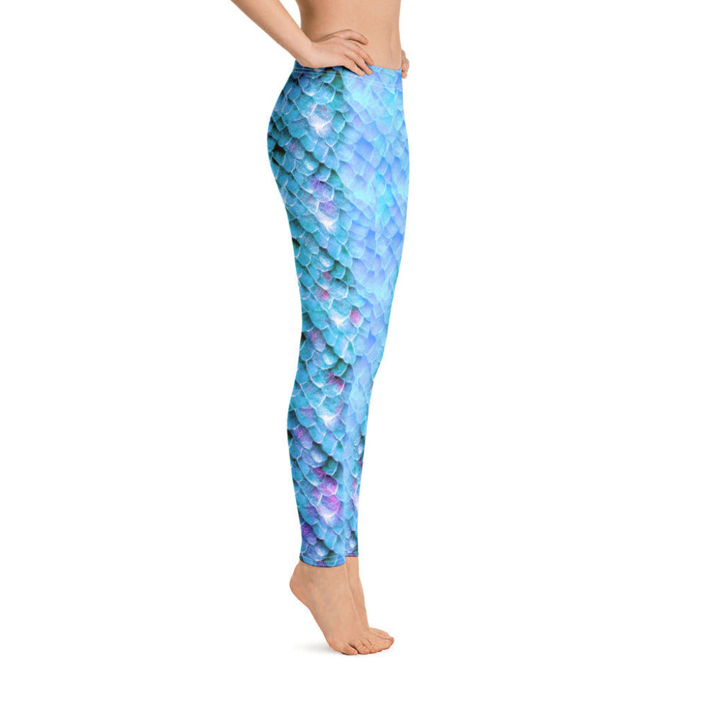 Low Waist Swim Leggings in Blue - Side View