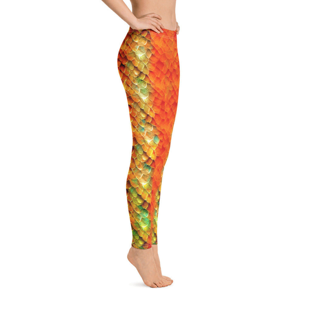 Low Waist Swim Leggings in Orange/Gold - Side View