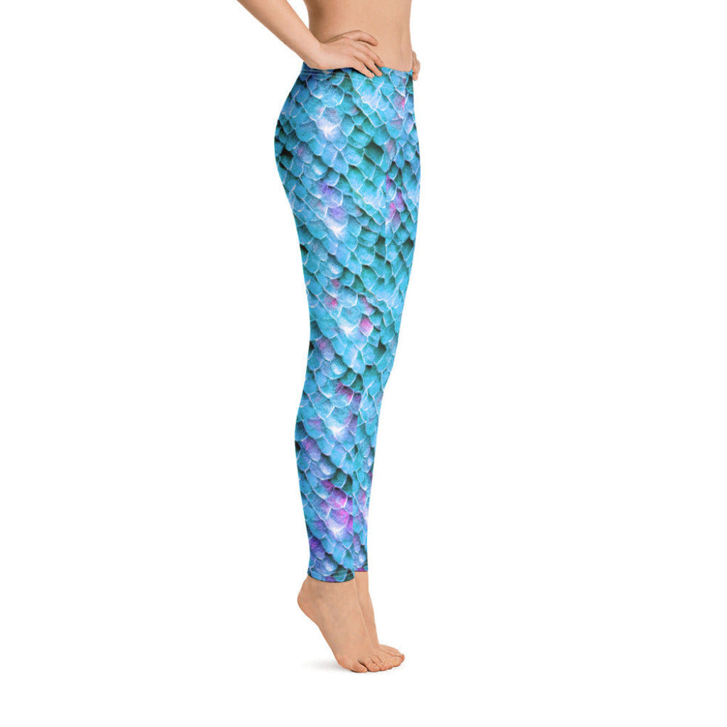 Low Waist Swim Leggings in Blue- Side View