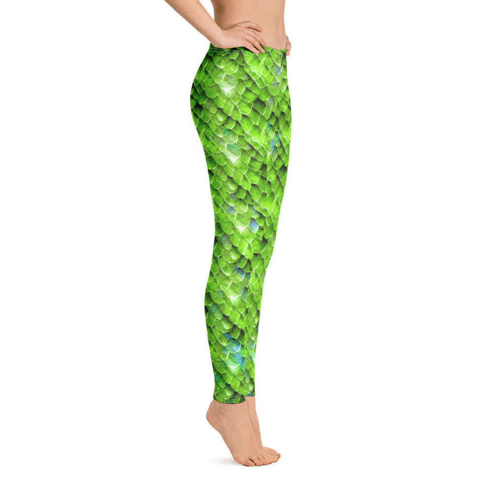 Low Waist Swim Leggings in Green - Side View